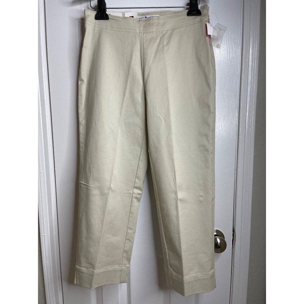 Tommy Hilfiger Logo Womens Stretch Tan Chino Dress Pants Slacks Creased NWT